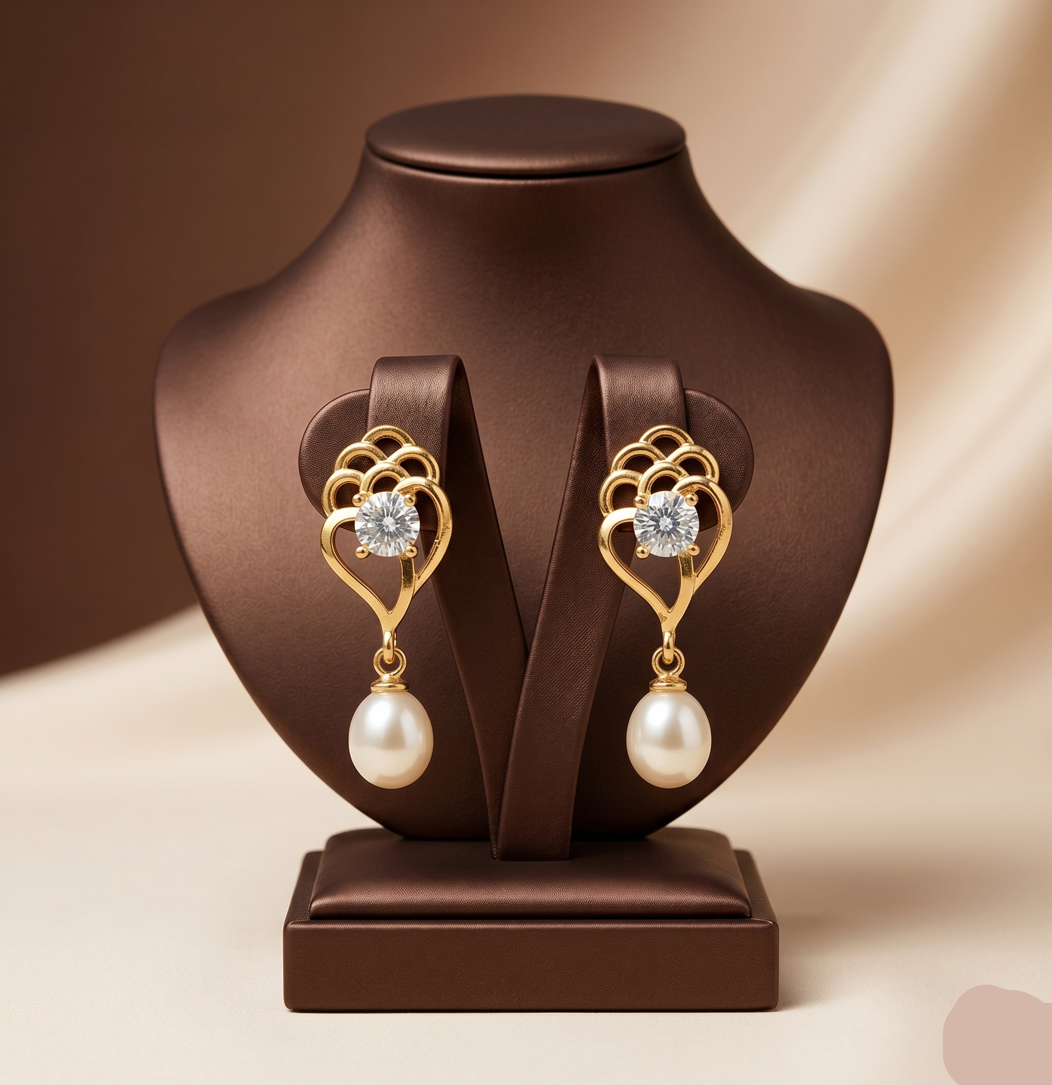 Crystal pearl gold-plated drop earrings for women