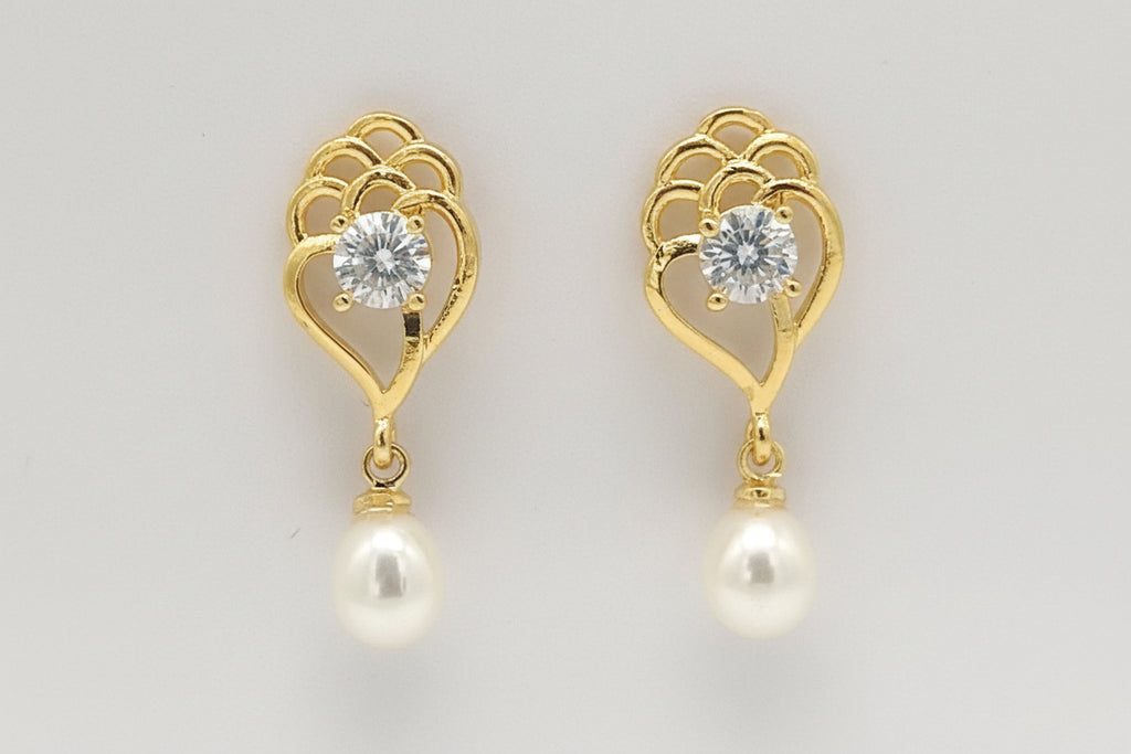 Crystal pearl gold-plated drop earrings for women