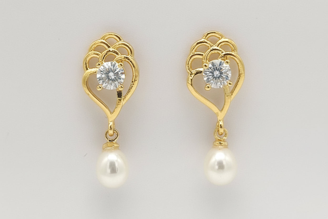 Crystal pearl gold-plated drop earrings for women