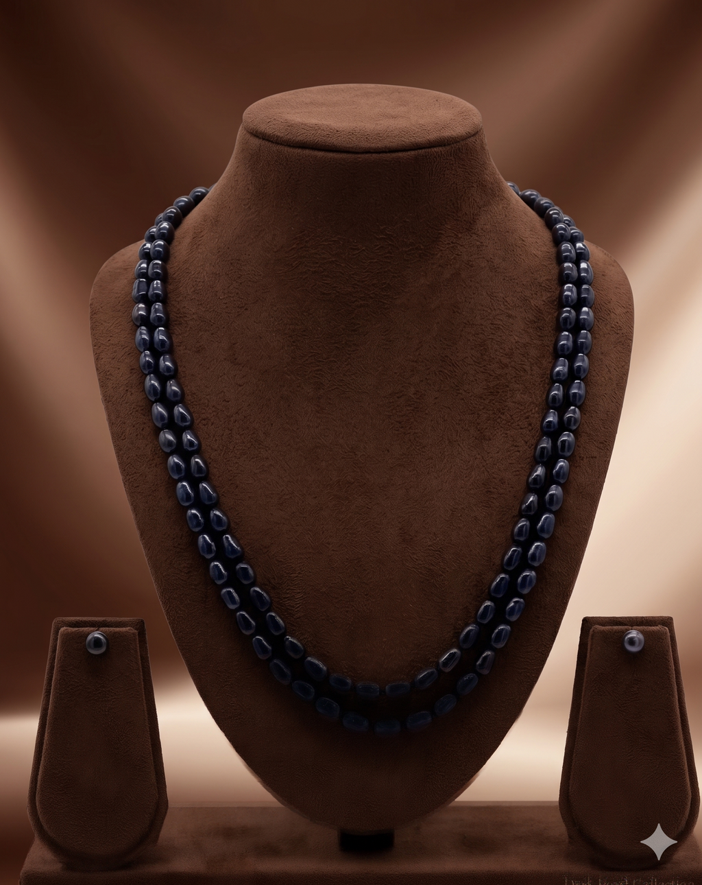 Double-Strand Black Freshwater Pearl Necklace & Earrings Set