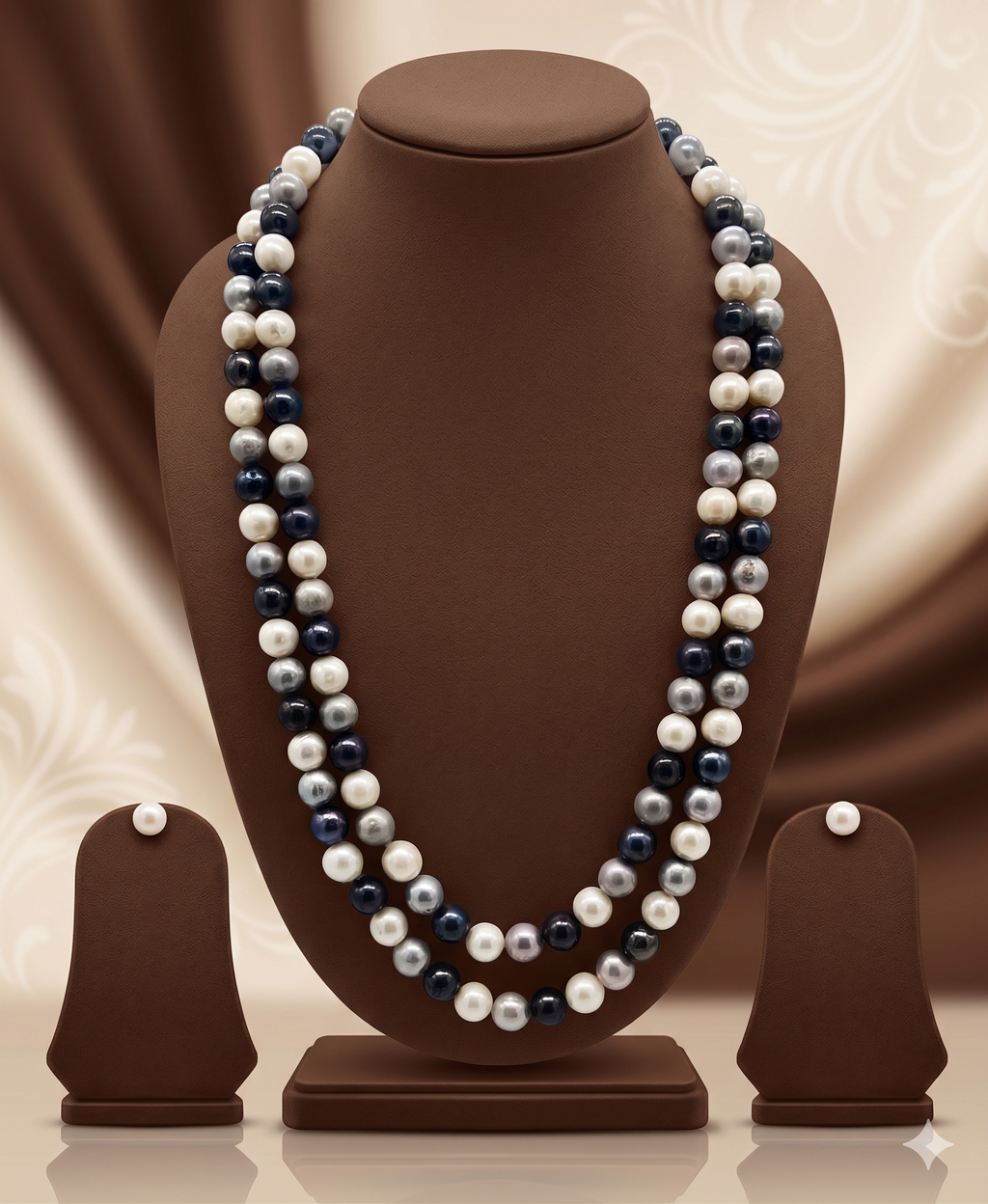 Double-Strand Freshwater Pearl Necklace & Earrings Set
