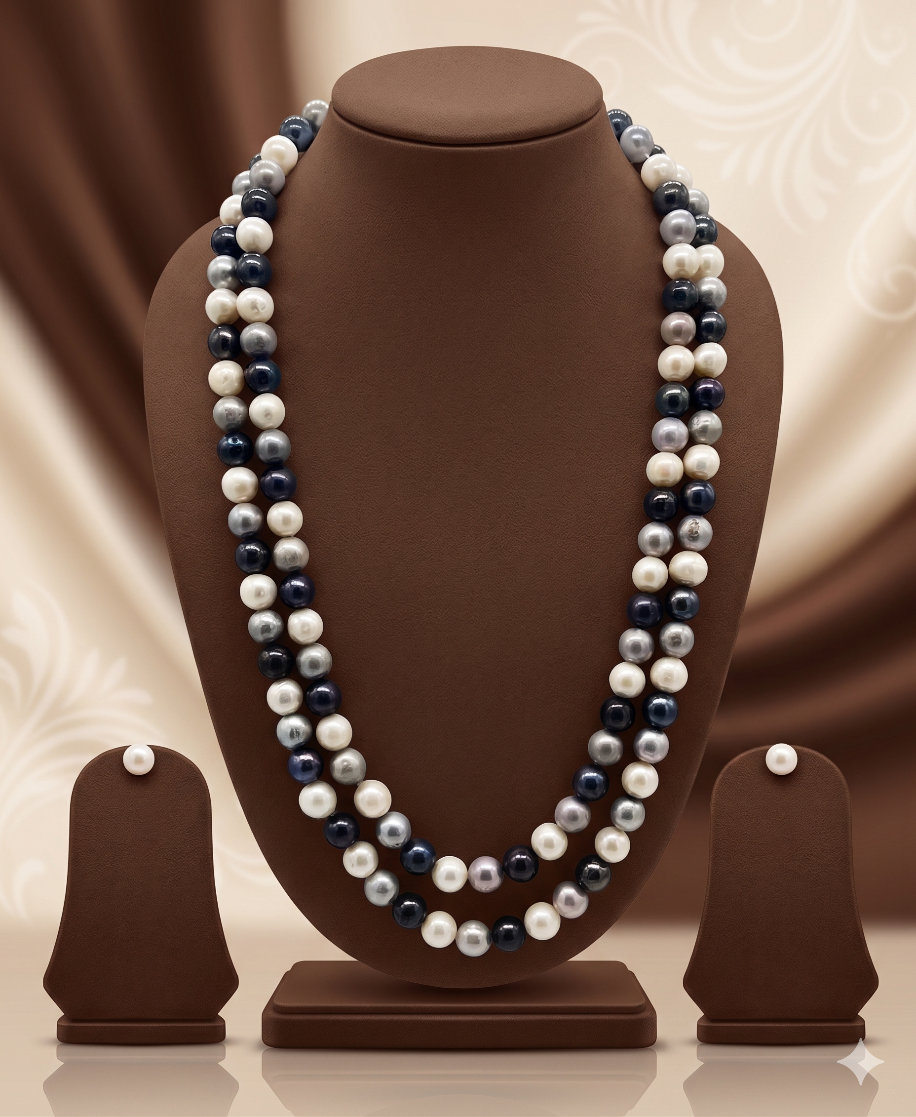 Double-Strand Freshwater Pearl Necklace & Earrings Set