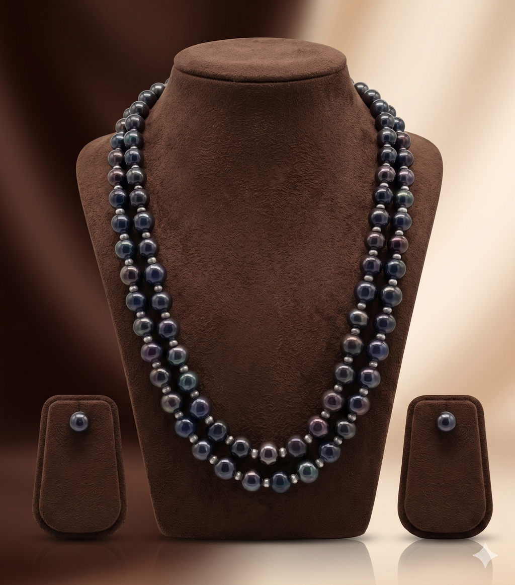 Double-Strand Freshwater Pearl Necklace & Earrings Set