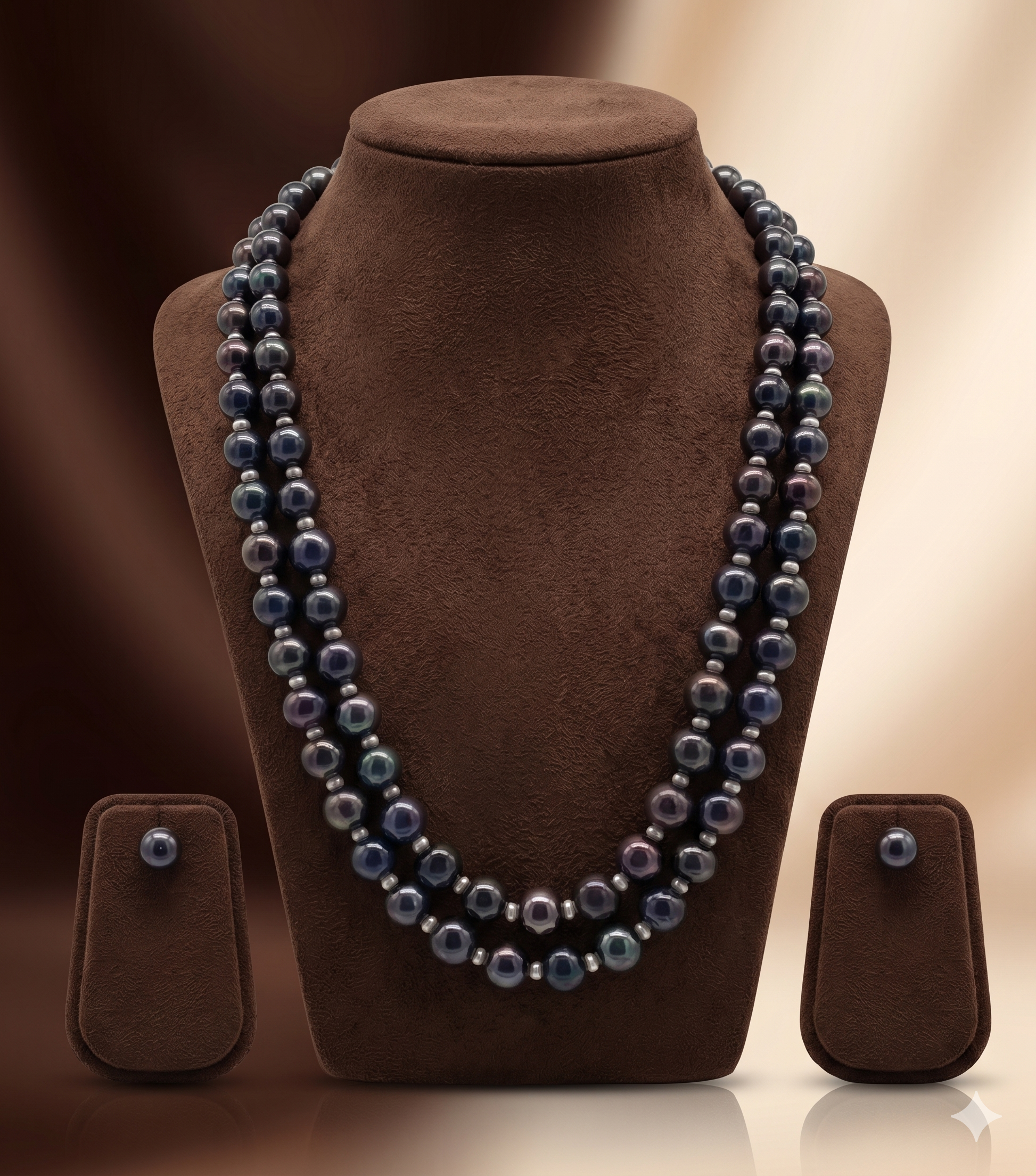 Double-Strand Freshwater Pearl Necklace & Earrings Set