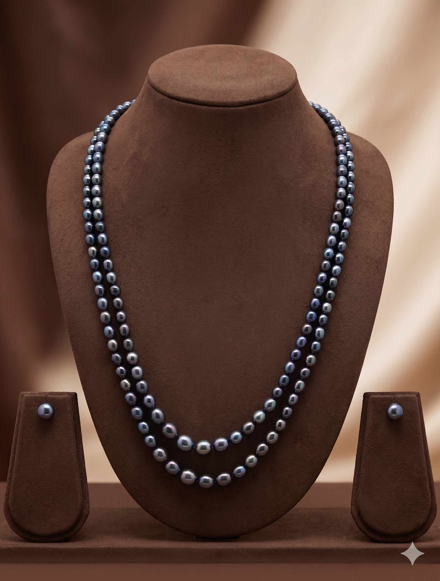 Double-Strand Freshwater Pearl Necklace & Earrings Set