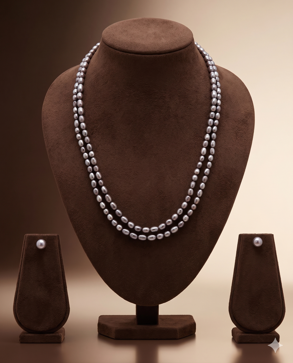 Double-Strand Grey Freshwater Pearl Necklace Set