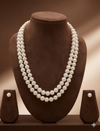 Double-Strand White Freshwater Pearl Necklace & Earrings