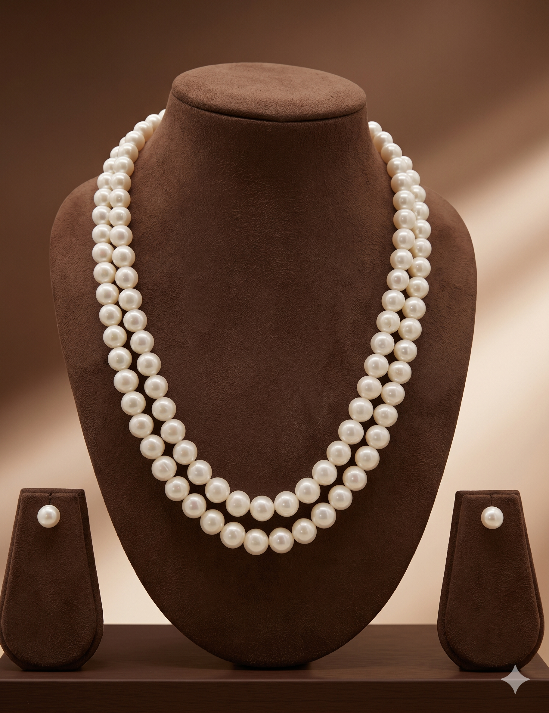 Double-Strand White Freshwater Pearl Necklace & Earrings