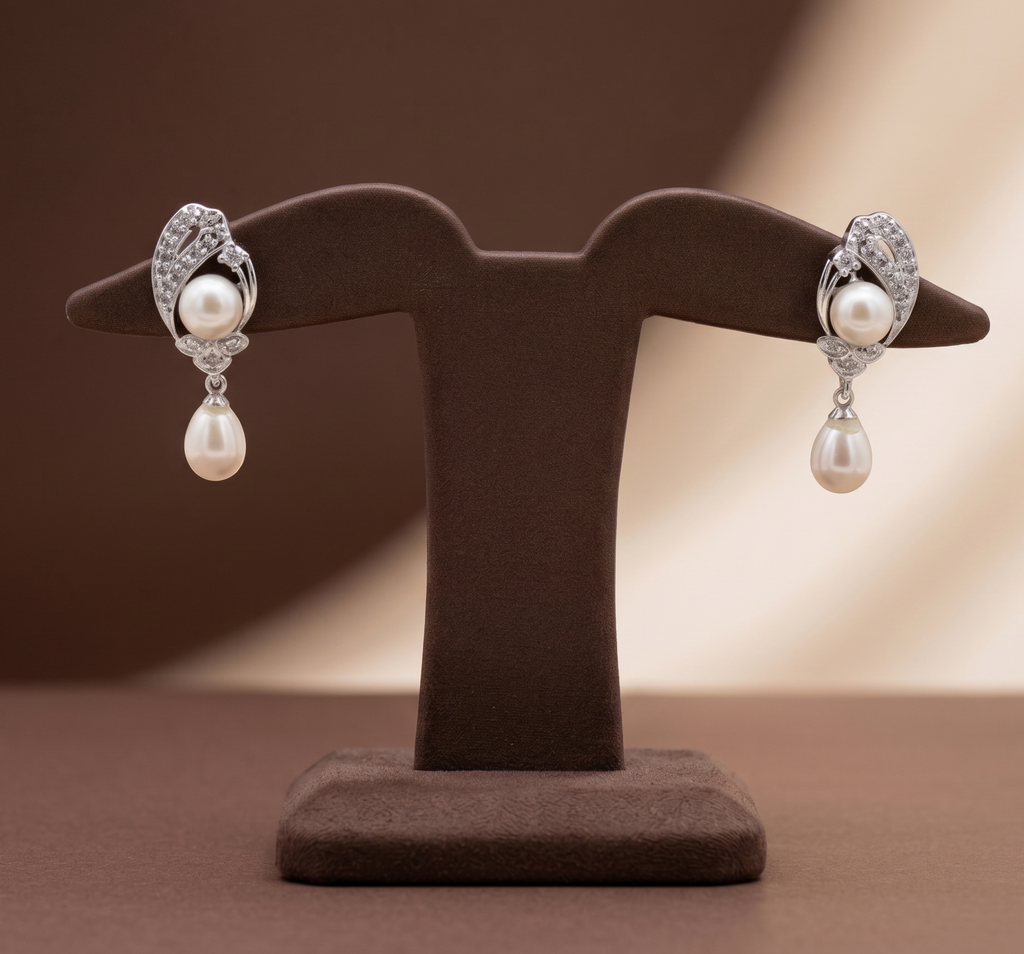 Double pearl drop stud earrings for women