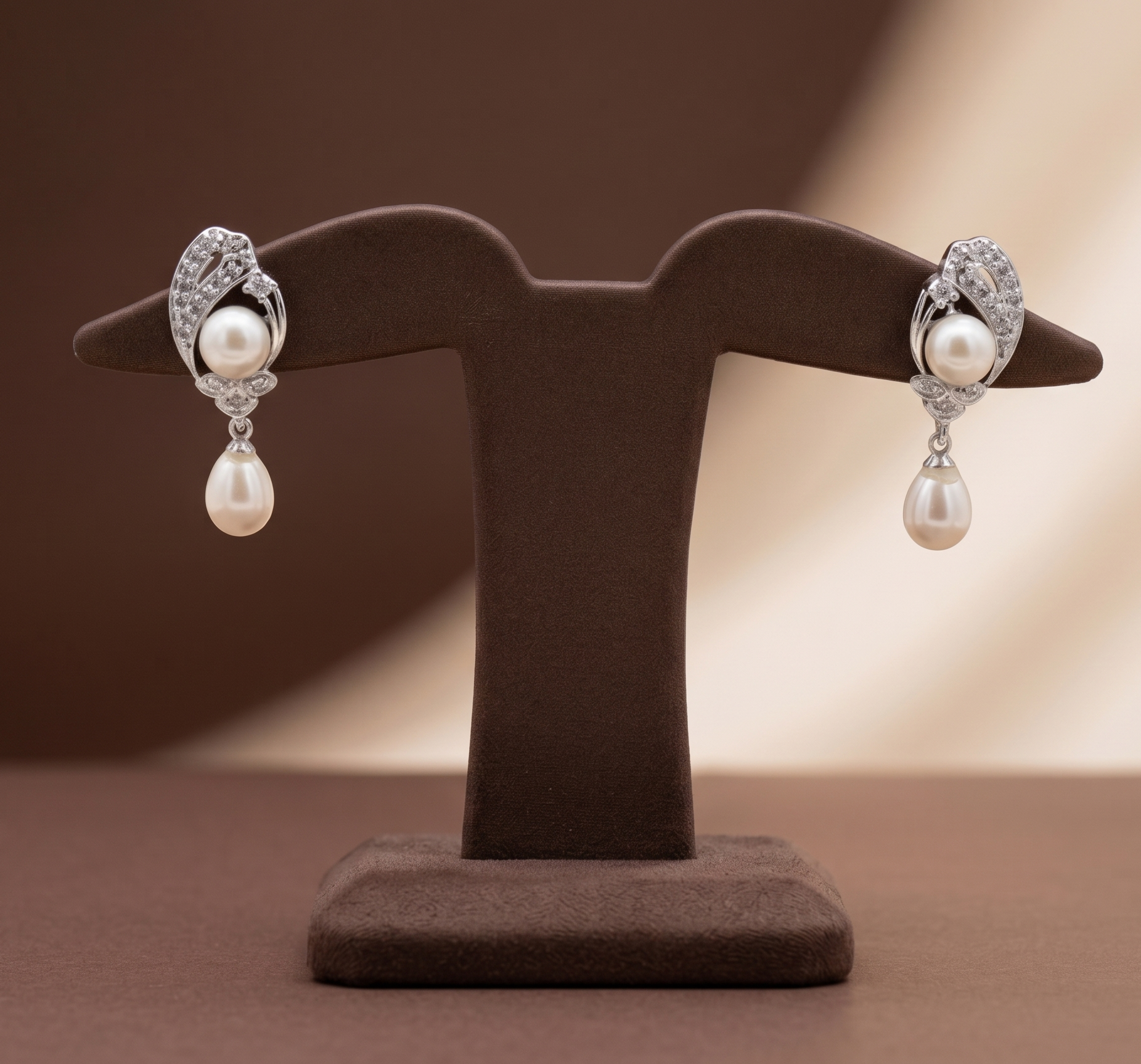 Double pearl drop stud earrings for women