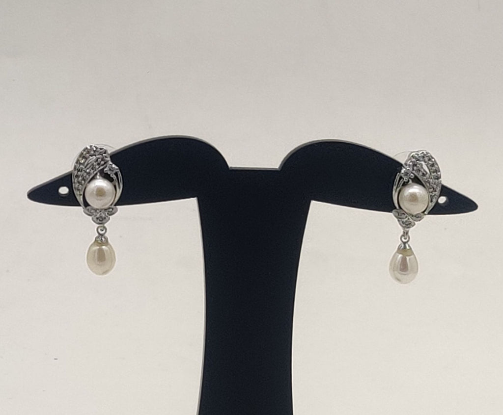 Double pearl drop stud earrings for women
