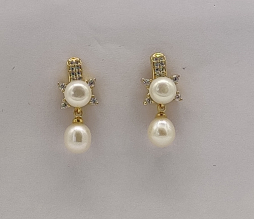 Dual Pearl Drop Earrings in Gold-Tone