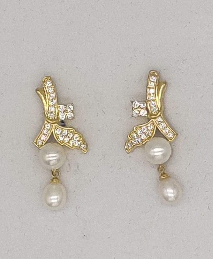 Dual pearl ribbon drop earrings for women