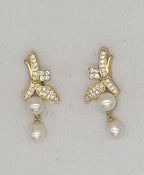 Dual pearl ribbon drop earrings for women