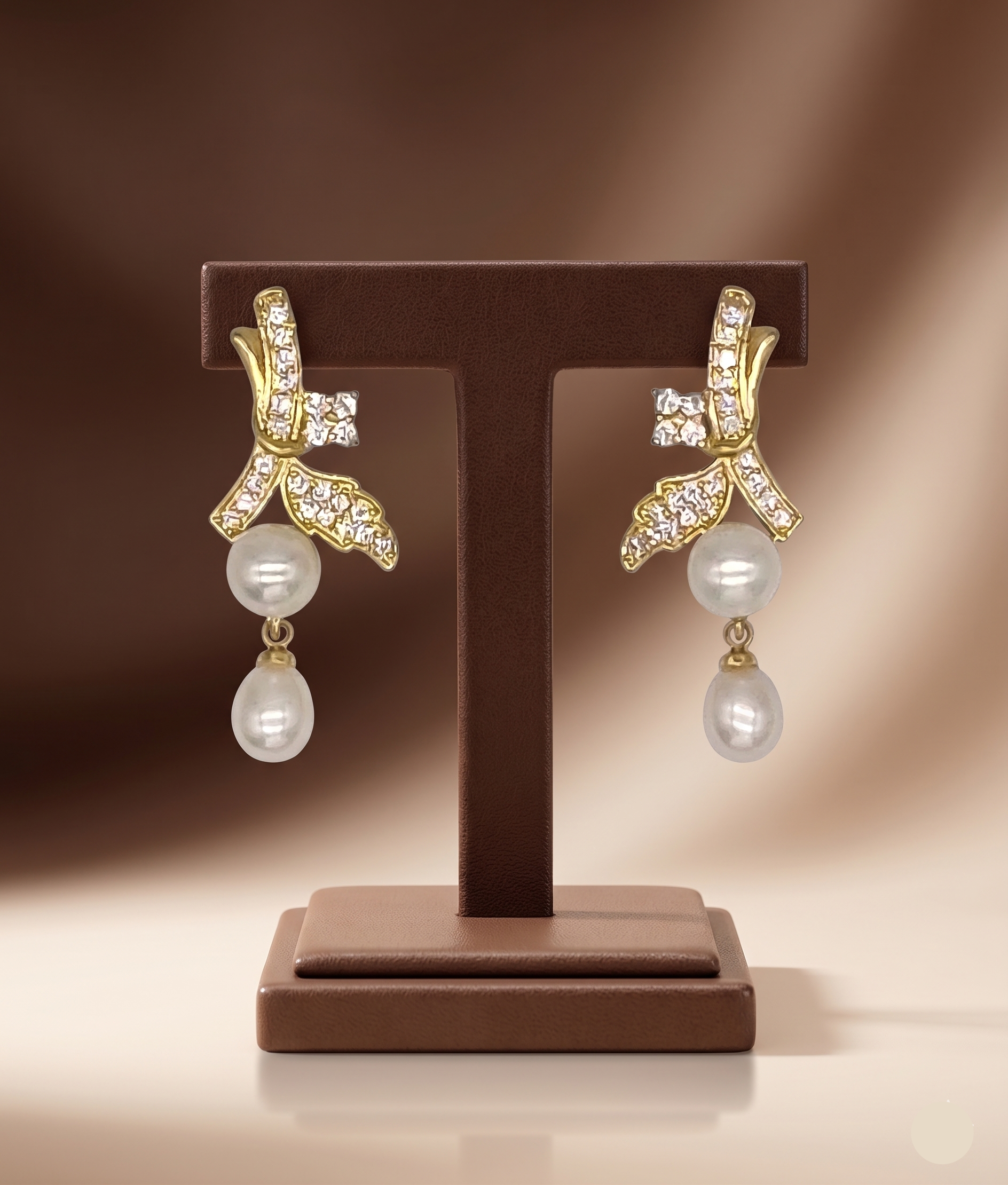 Dual pearl ribbon drop earrings for women