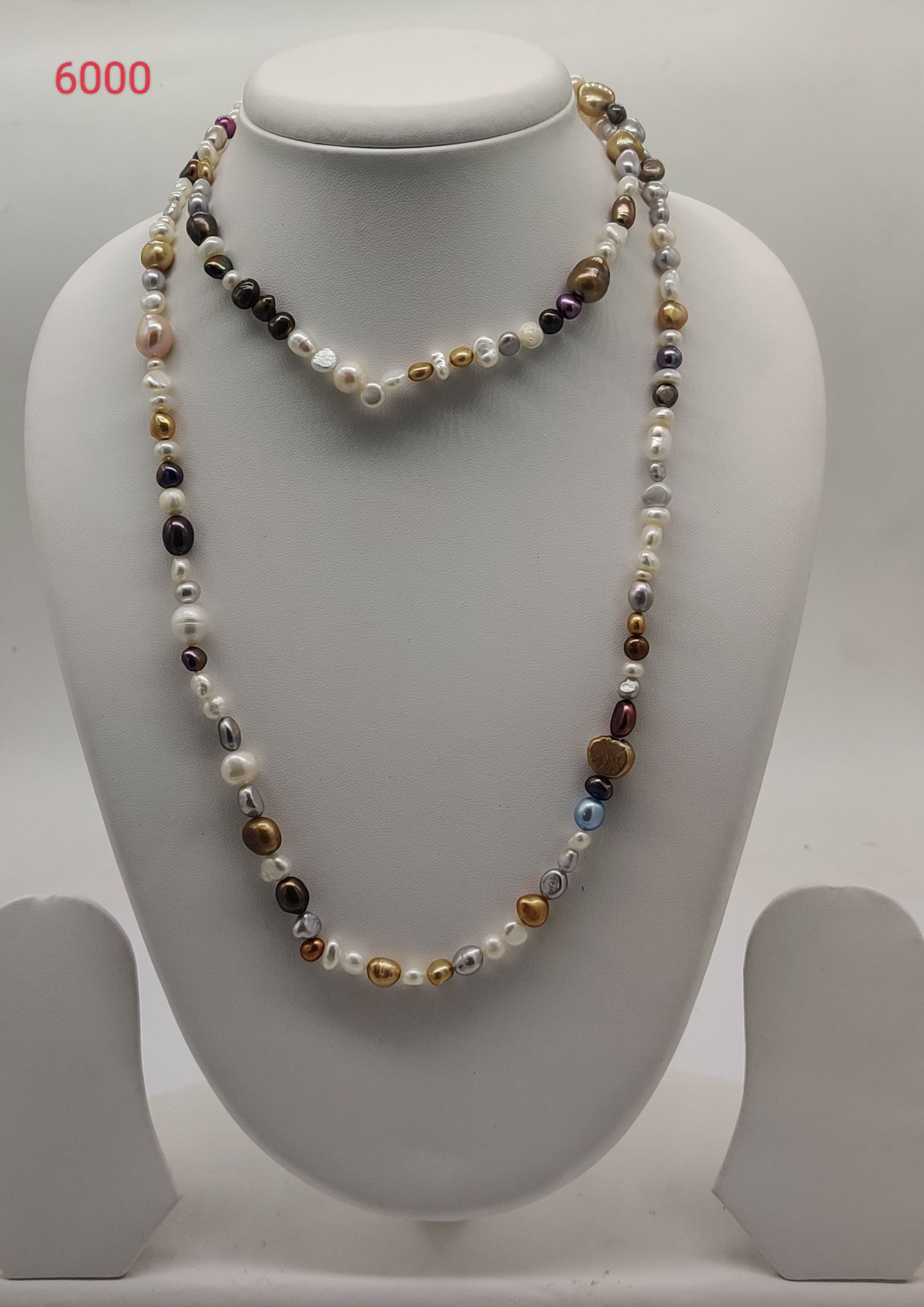 Earthtone Pearl Prism freshwater pearl necklace with multicolour pearls in long single strand design