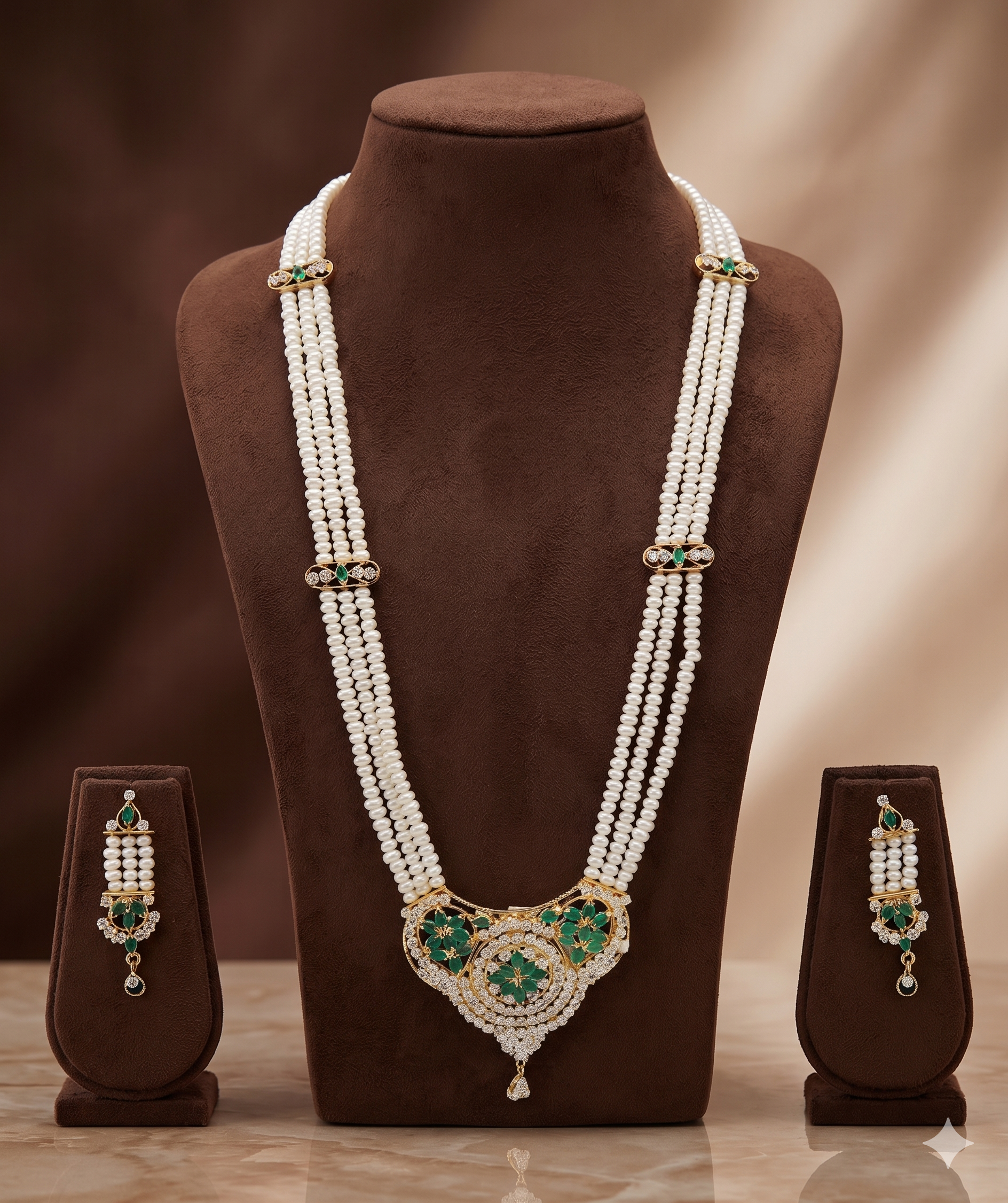 Emerald Opulence Traditional Pearl Pendent Set