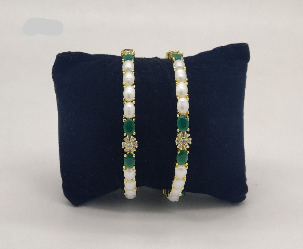 Emerald Pearl Blossom Bangles