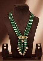 Emerald Royale semi-precious green bead multi-layer necklace with Kundan-style pendant.