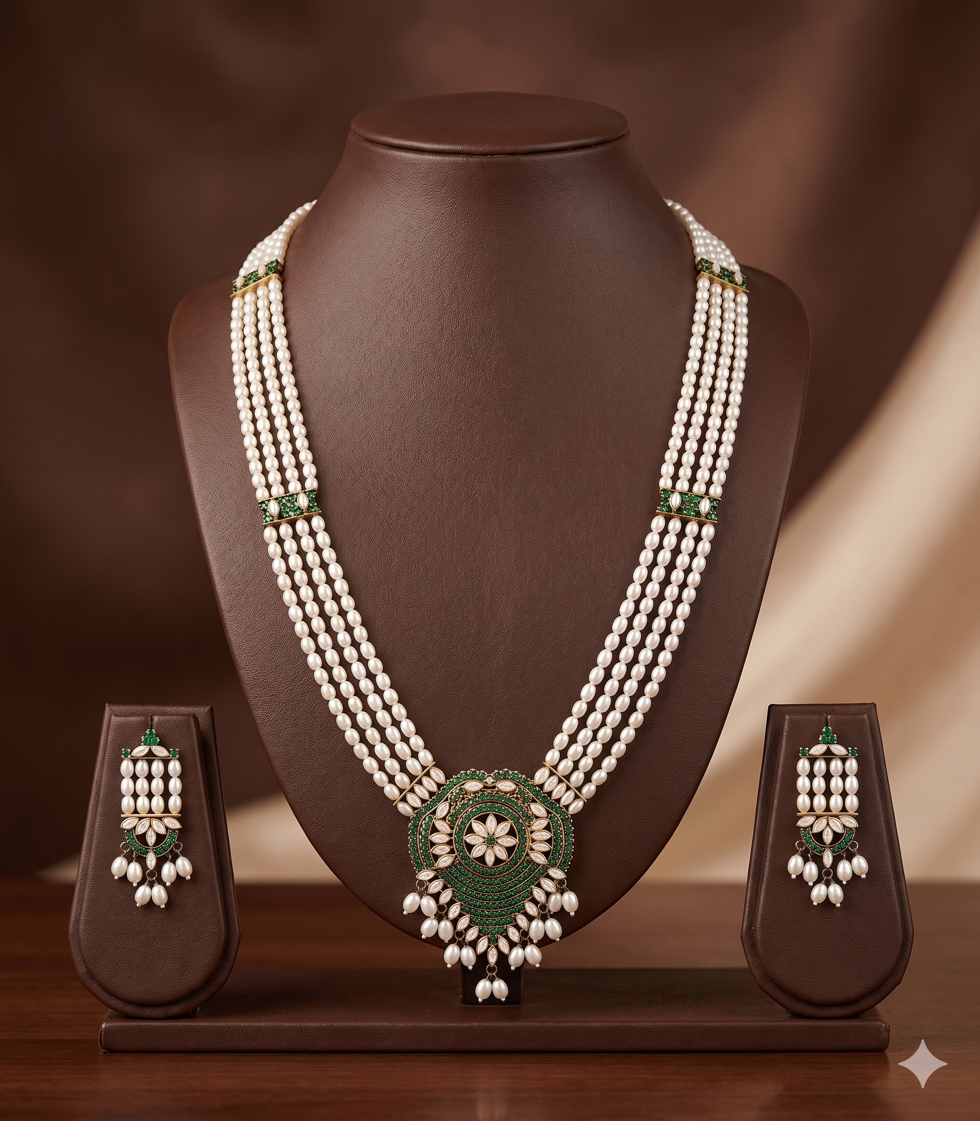 Emerald Serenity Floral Pearl Pendent Set