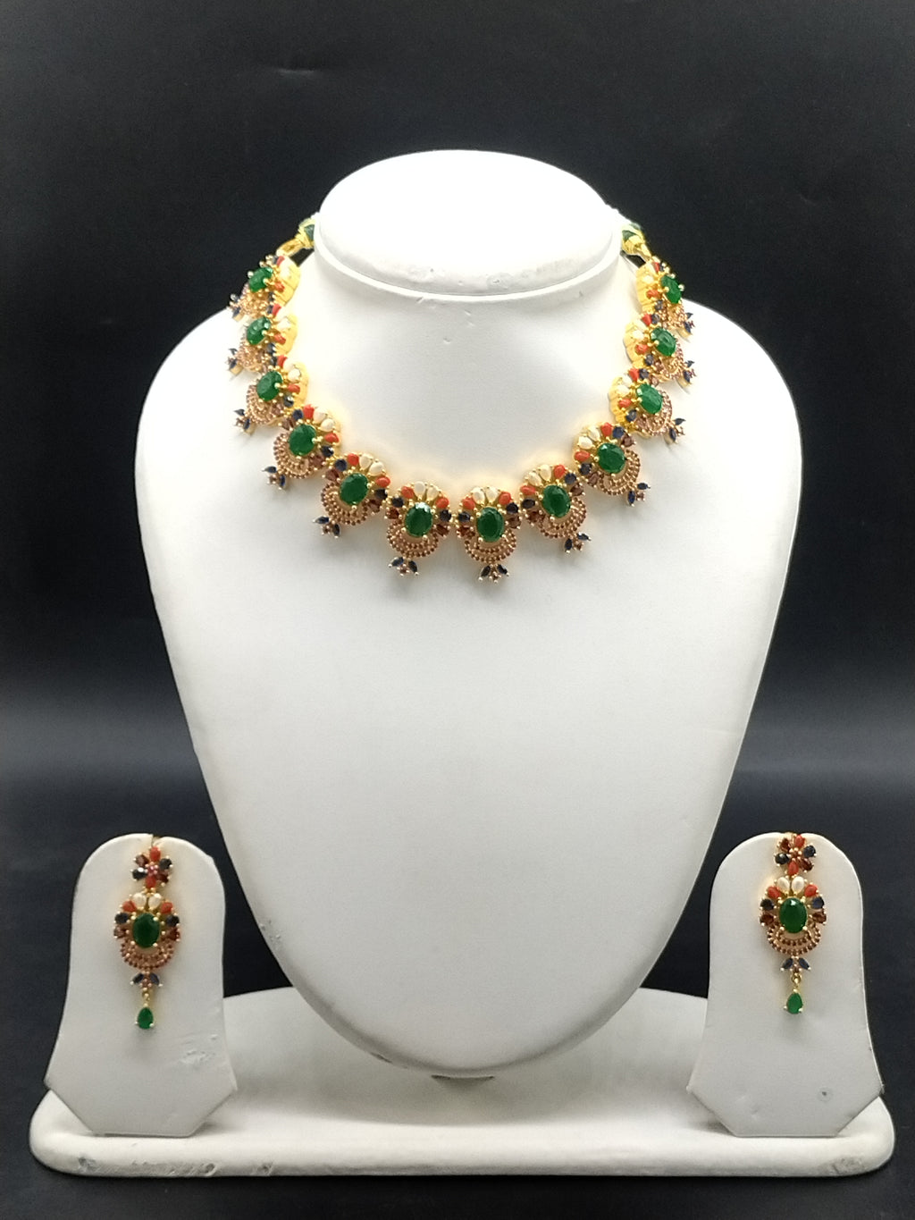 Emerald ruby pearl designer choker necklace set for women