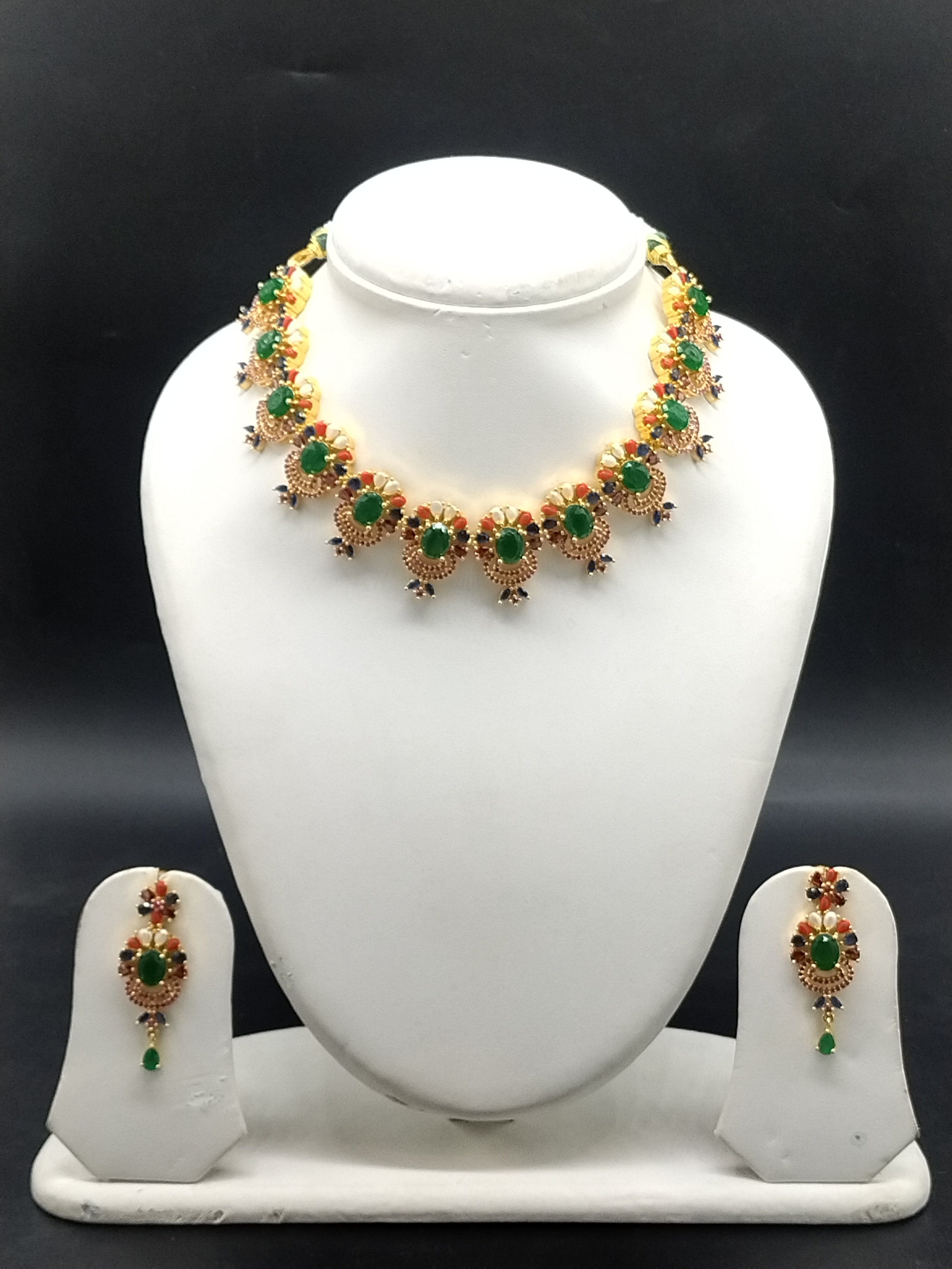 Emerald ruby pearl designer choker necklace set for women