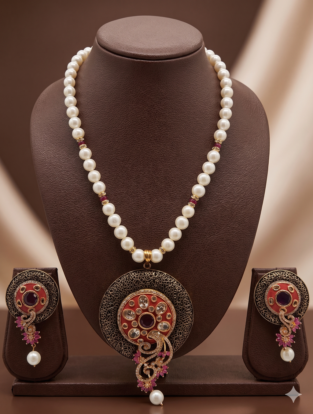 Enchanted Ruby Freshwater Pearl Necklace & Earrings Set