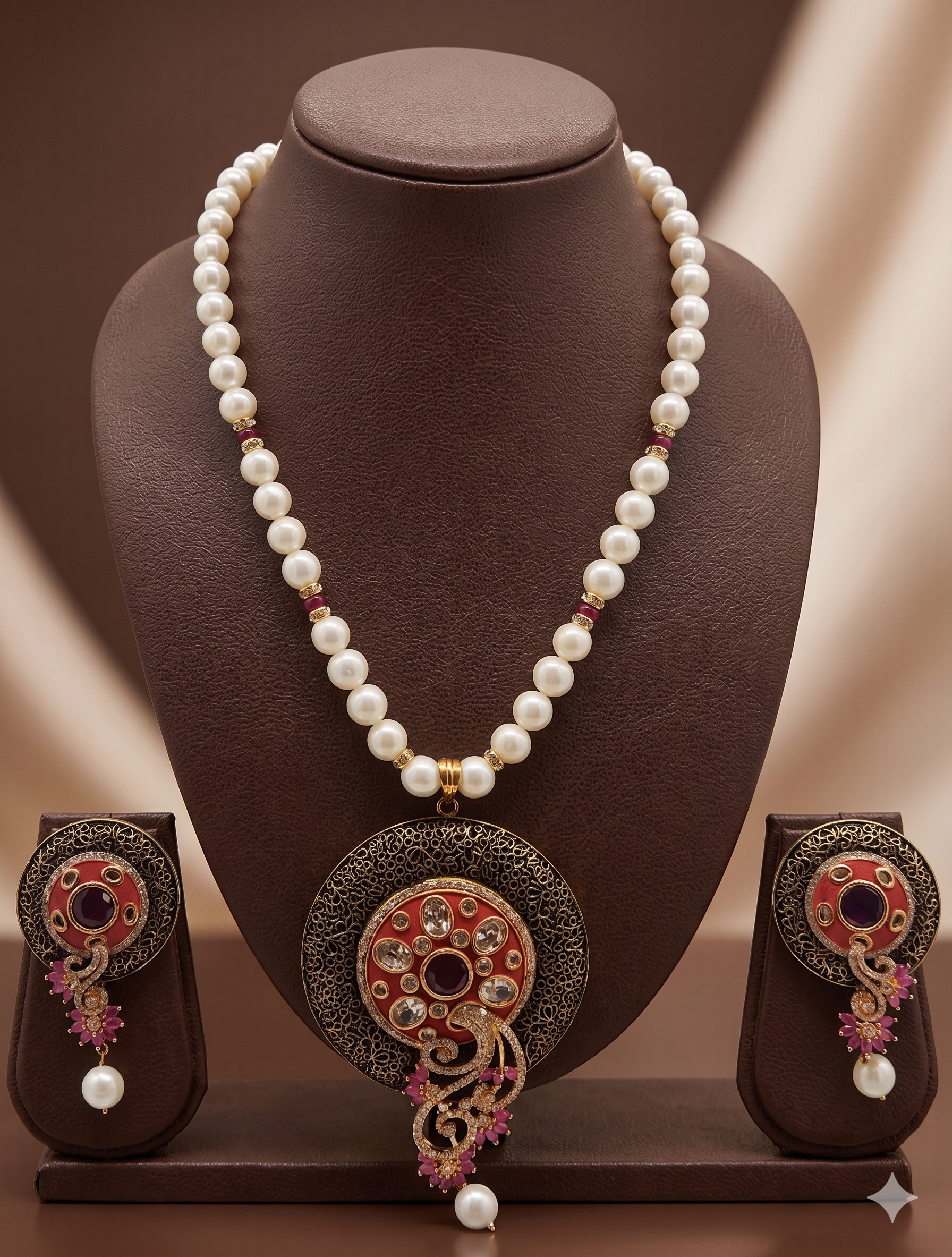 Enchanted Ruby Freshwater Pearl Necklace & Earrings Set