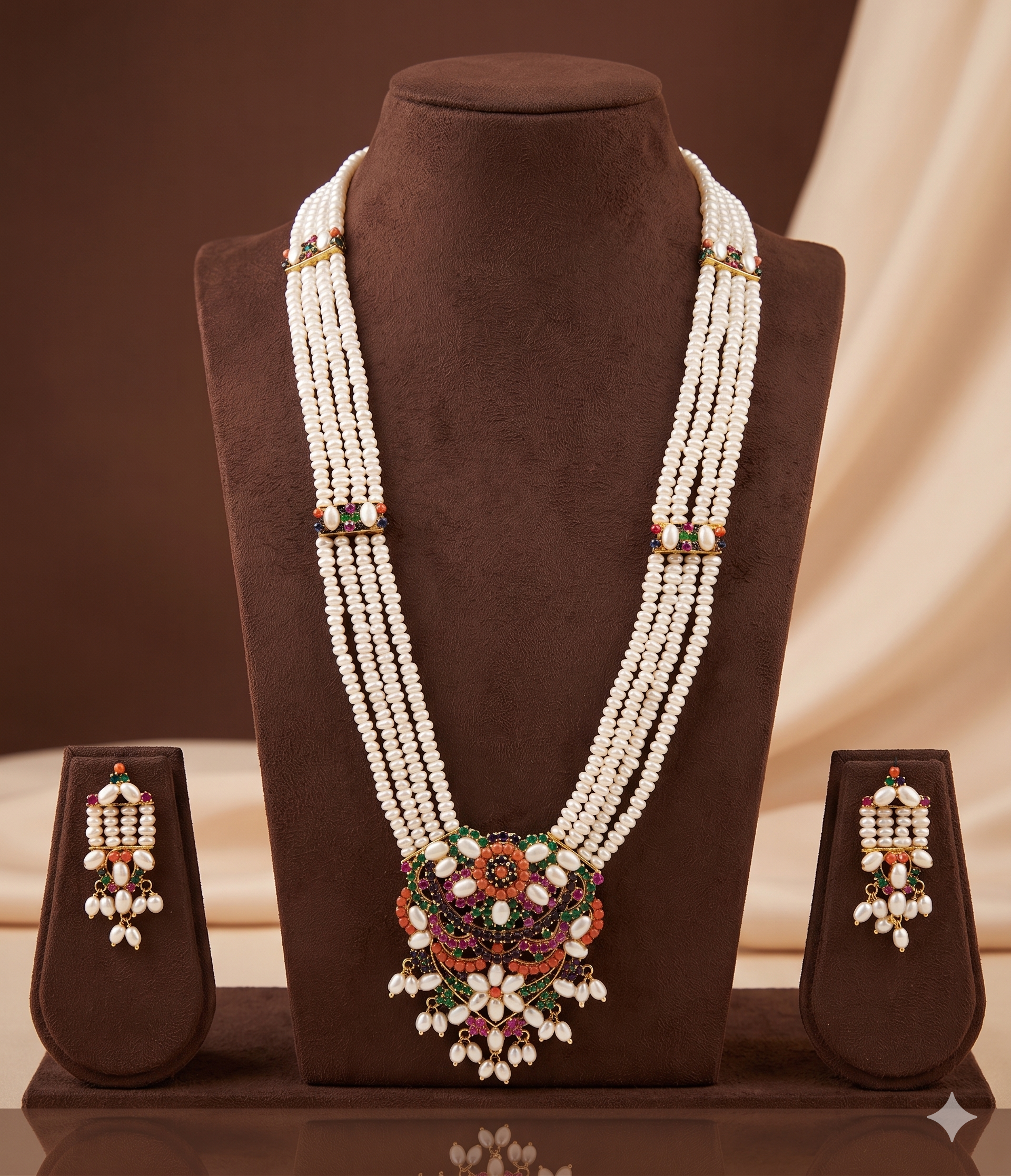 Ethereal Blossom Color stone Pearl Pendent Set