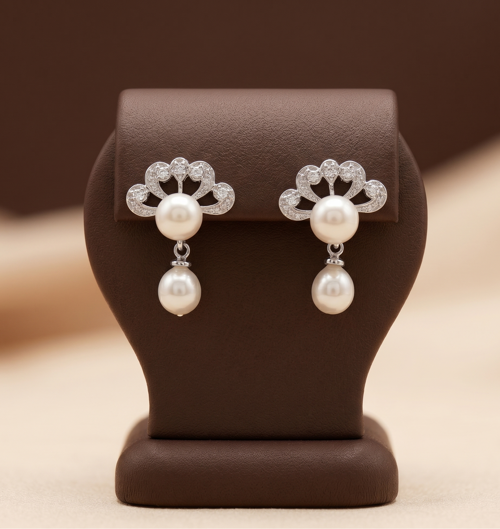 Fan pearl elegance freshwater pearl drop earrings for women