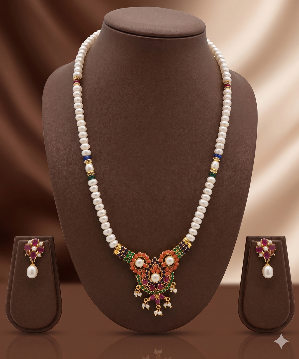 Festive Bloom Freshwater Pearl Necklace & Earrings Set