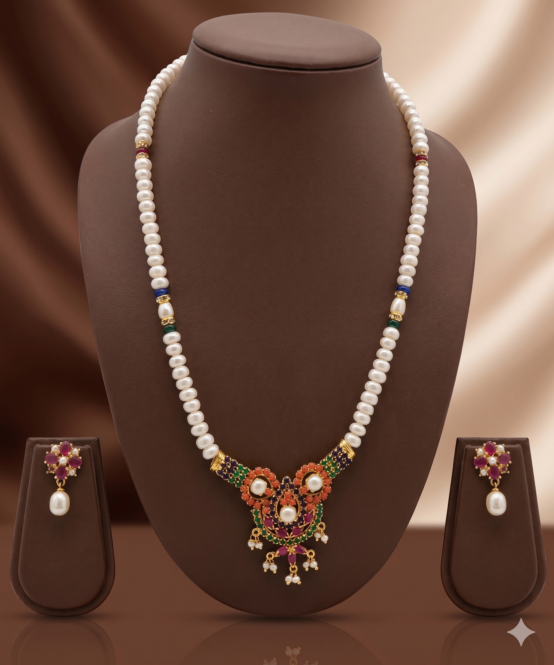 Festive Bloom Freshwater Pearl Necklace & Earrings Set