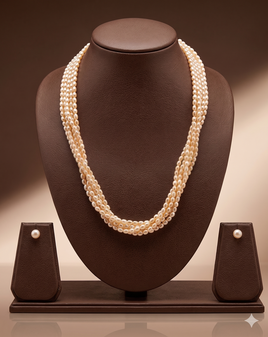 Five-Line Twisted Freshwater Pink Rice Pearl Necklace Set