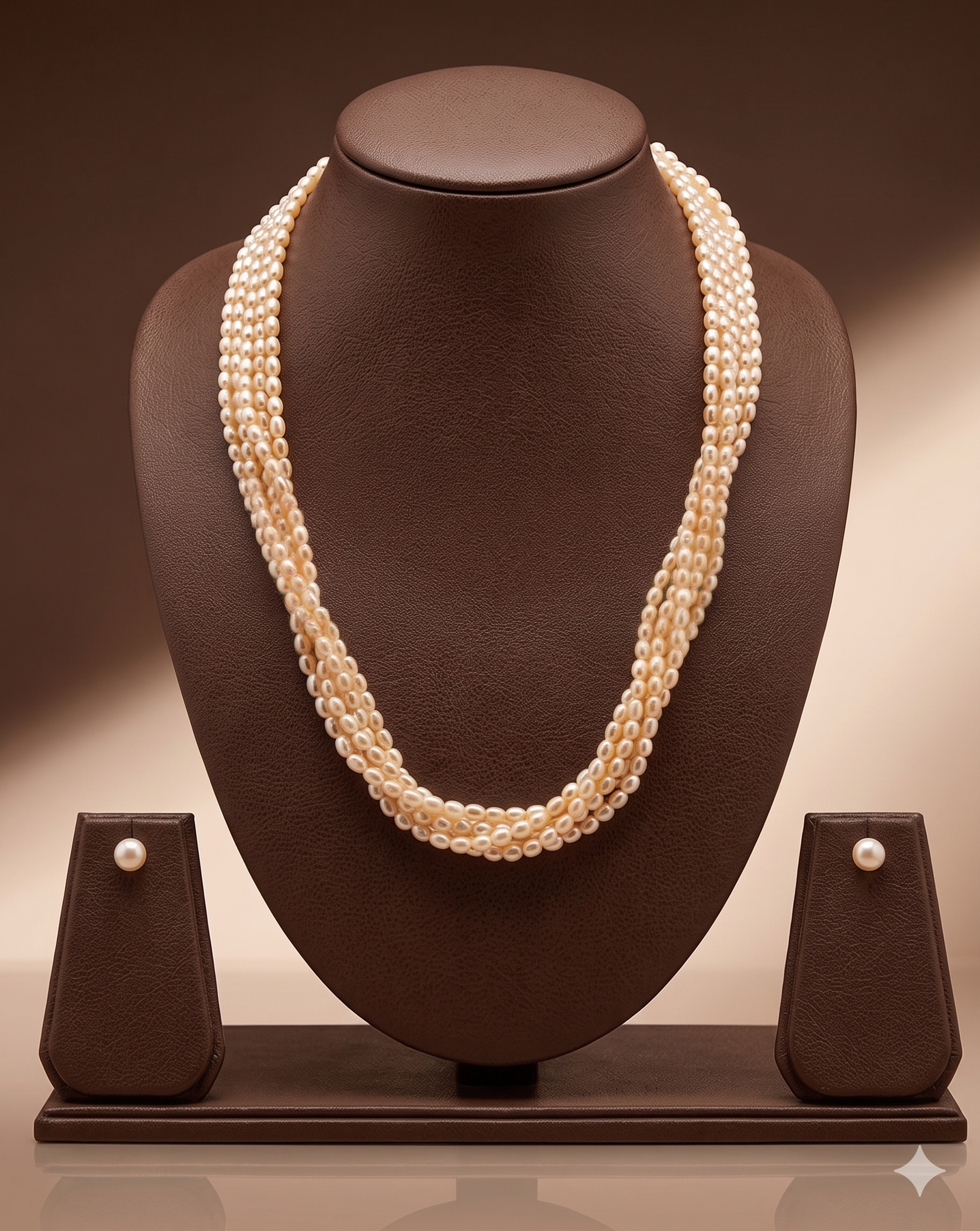 Five-Line Twisted Freshwater Pink Rice Pearl Necklace Set