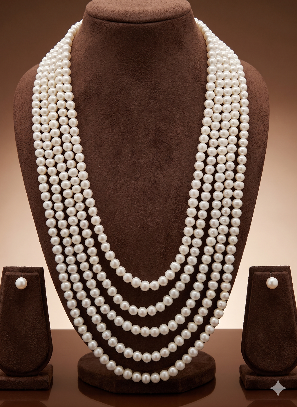 Five-Strand White Freshwater Pearl Necklace & Earring Set