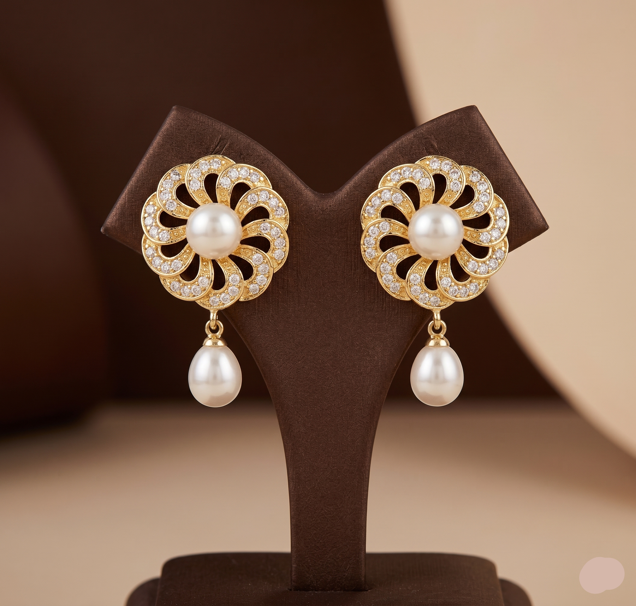 Floral CZ pearl drop earrings for women