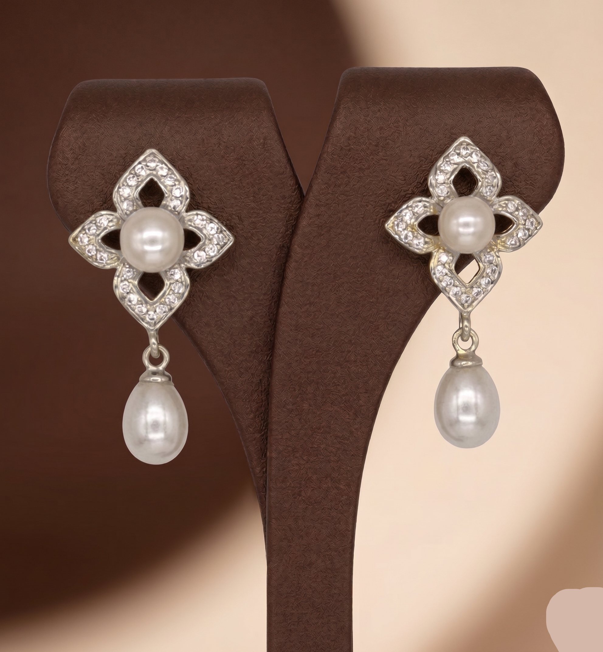  Floral Crystal Pearl Drop Earrings