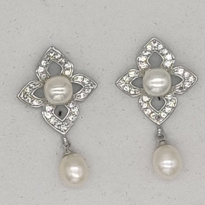  Floral Crystal Pearl Drop Earrings