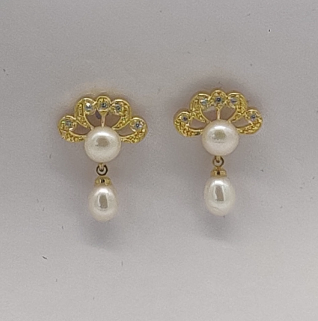 Floral cascade freshwater pearl drop earrings for women