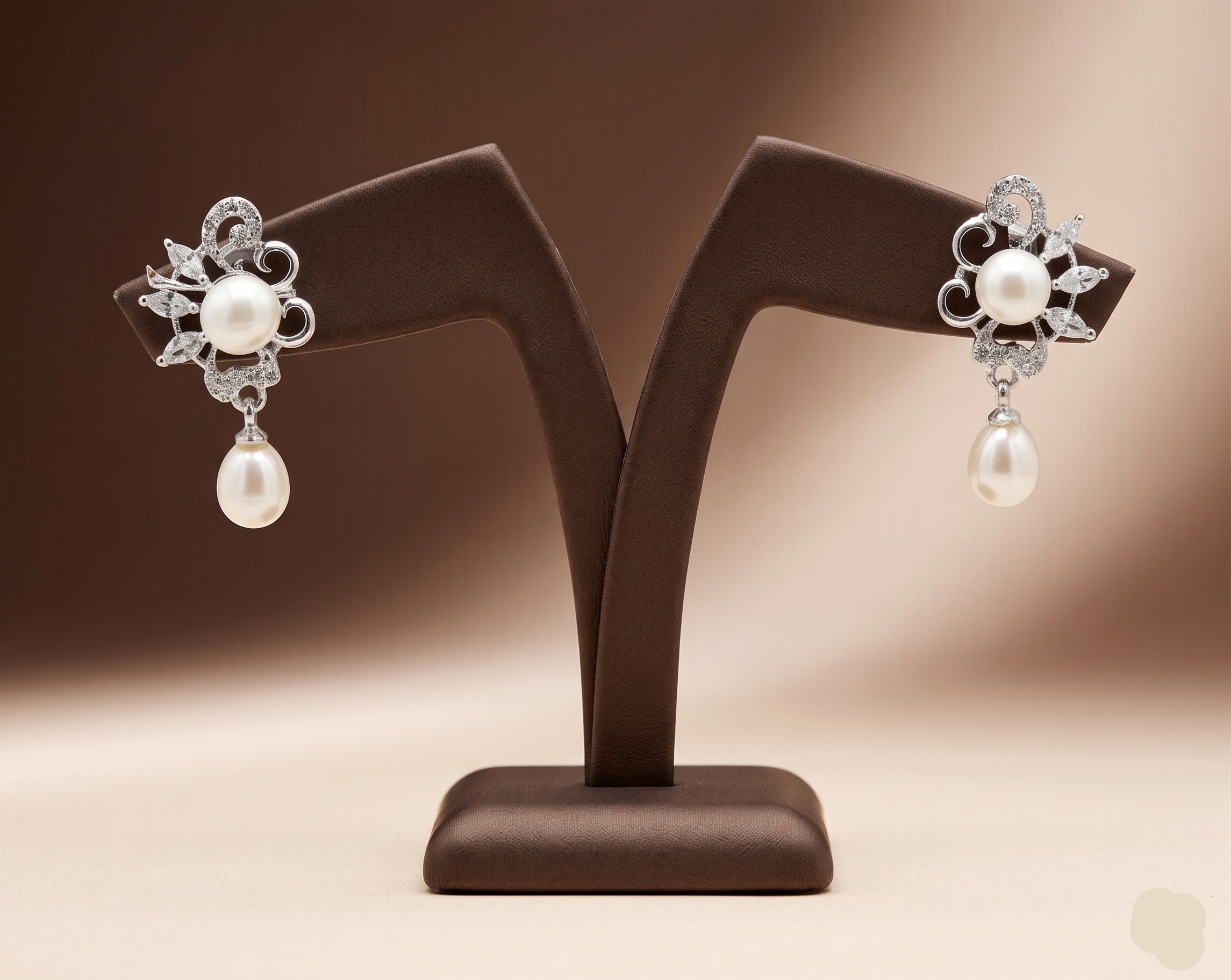 Floral cluster pearl drop earrings for women