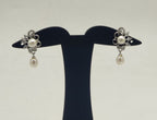 Floral cluster pearl drop earrings for women