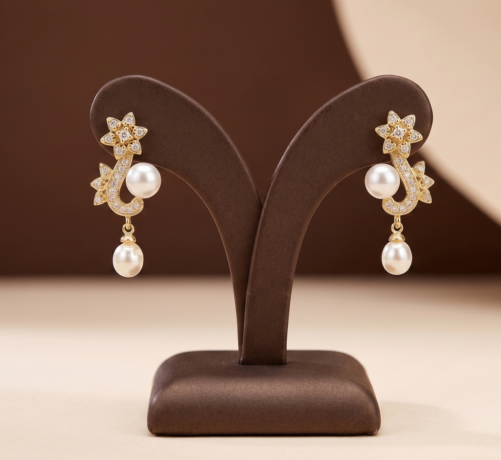 Floral pearl cluster drop earrings for women