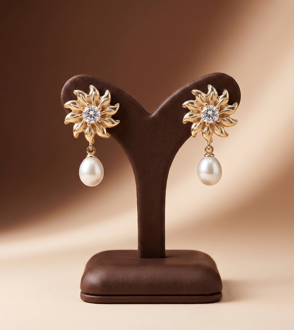Floral pearl drop freshwater earrings for women