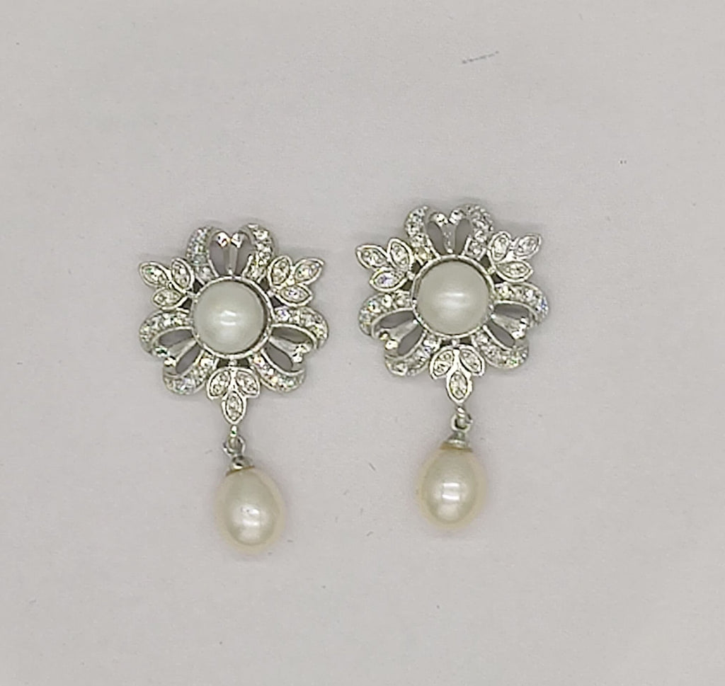 Floral pearl drop stud earrings for women