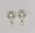 Floral pearl drop stud earrings for women