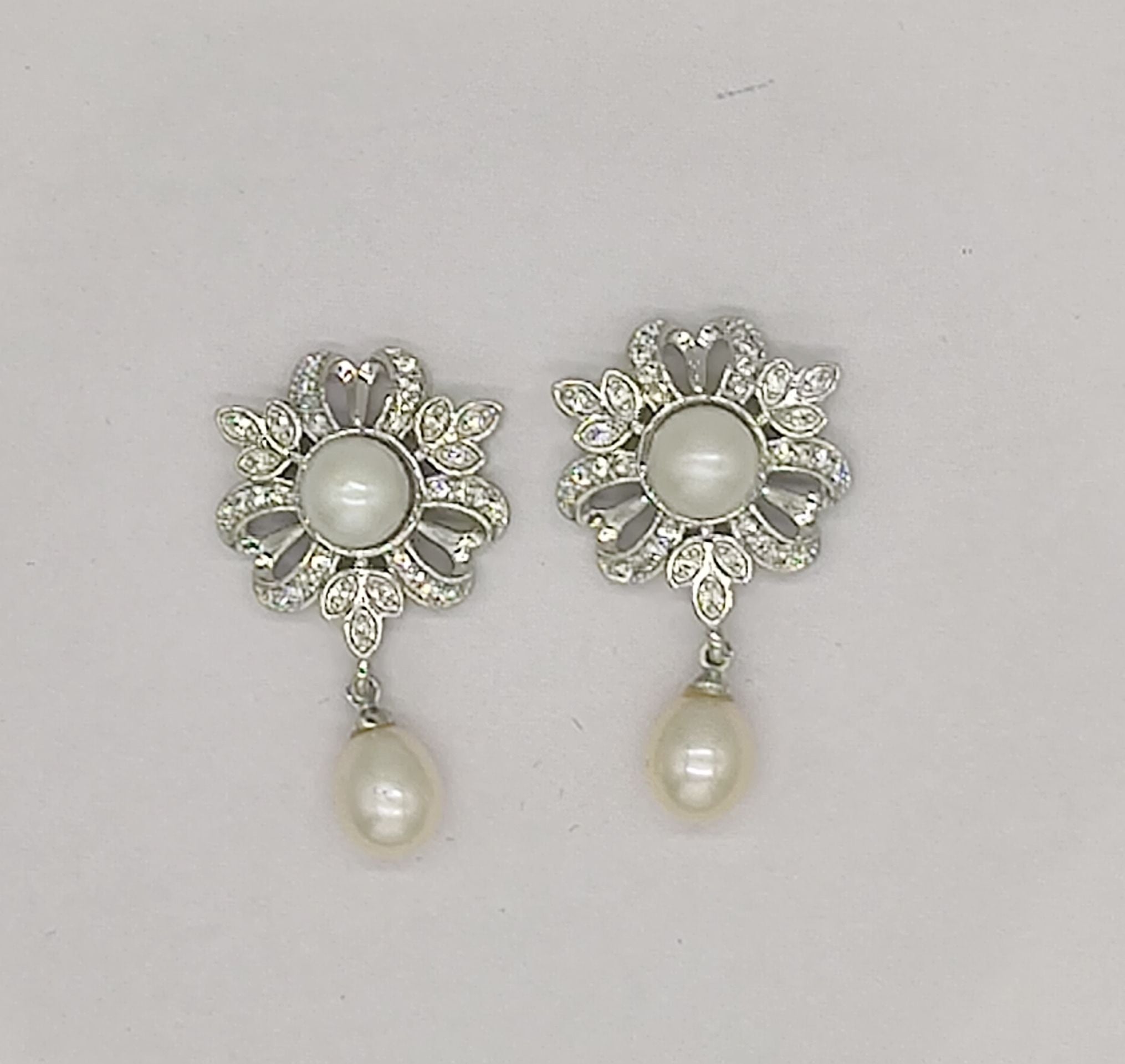 Floral pearl drop stud earrings for women