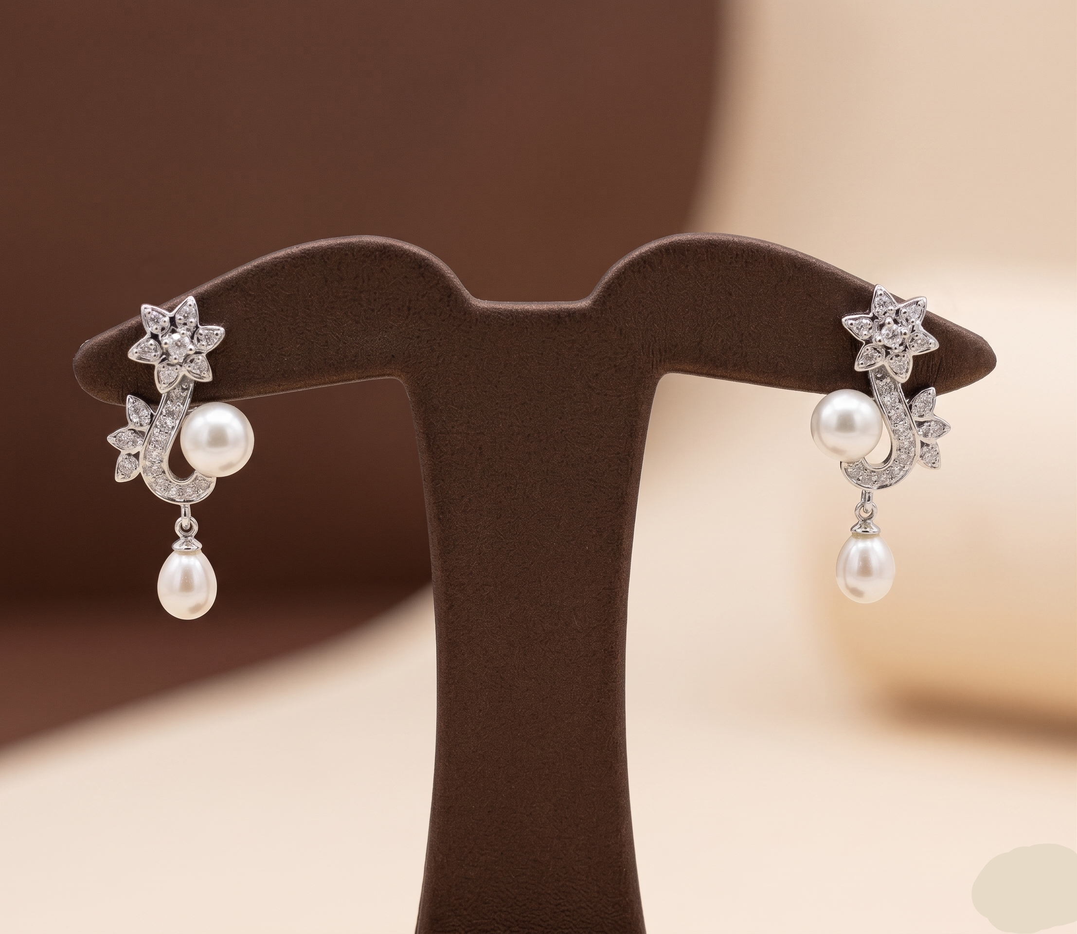 Floral pearl drop stud earrings for women