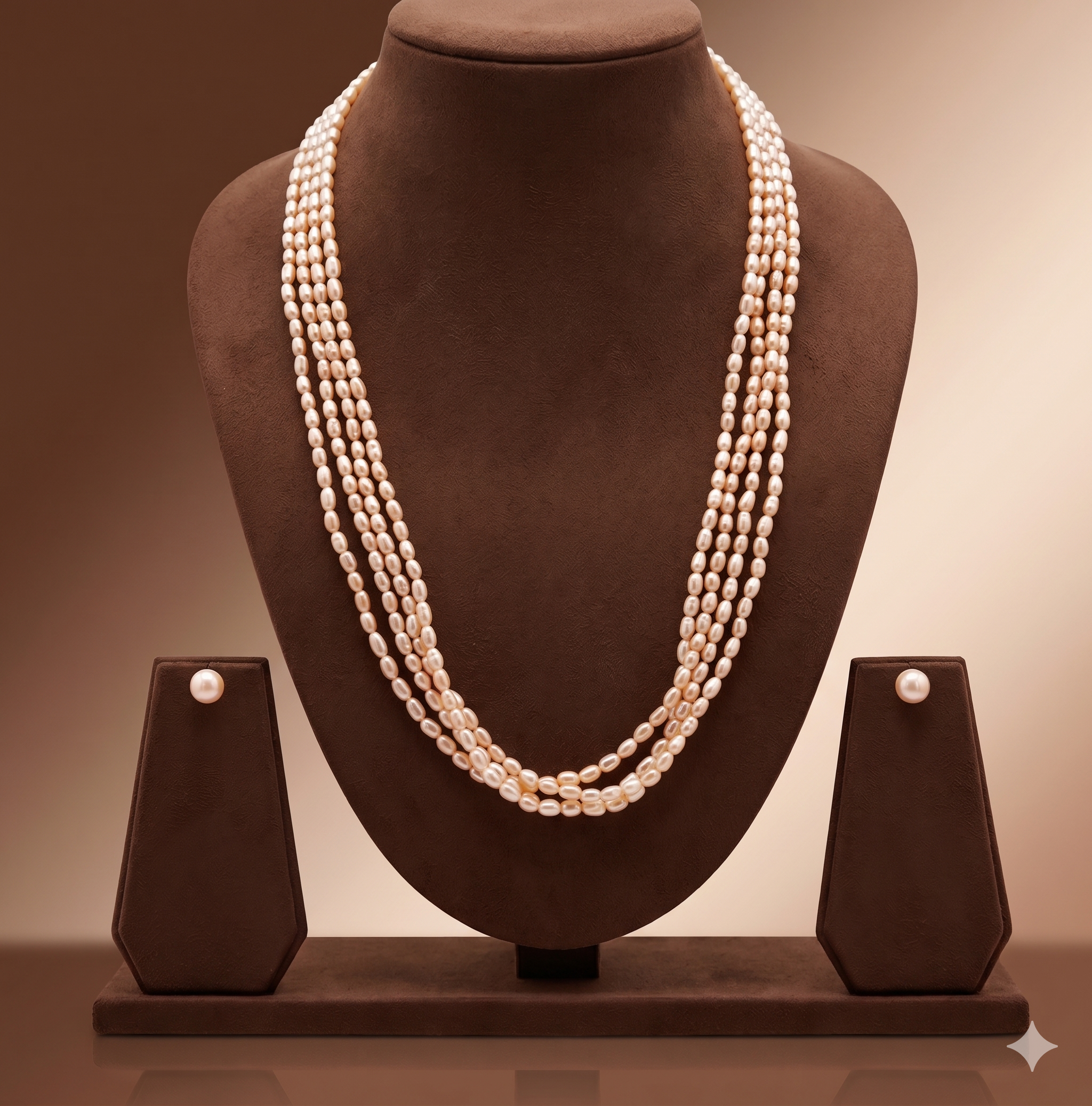 Four-Line Twisted Freshwater Pink Rice Pearl Necklace Set