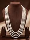Four-Strand White Freshwater Pearl Necklace Earring Set
