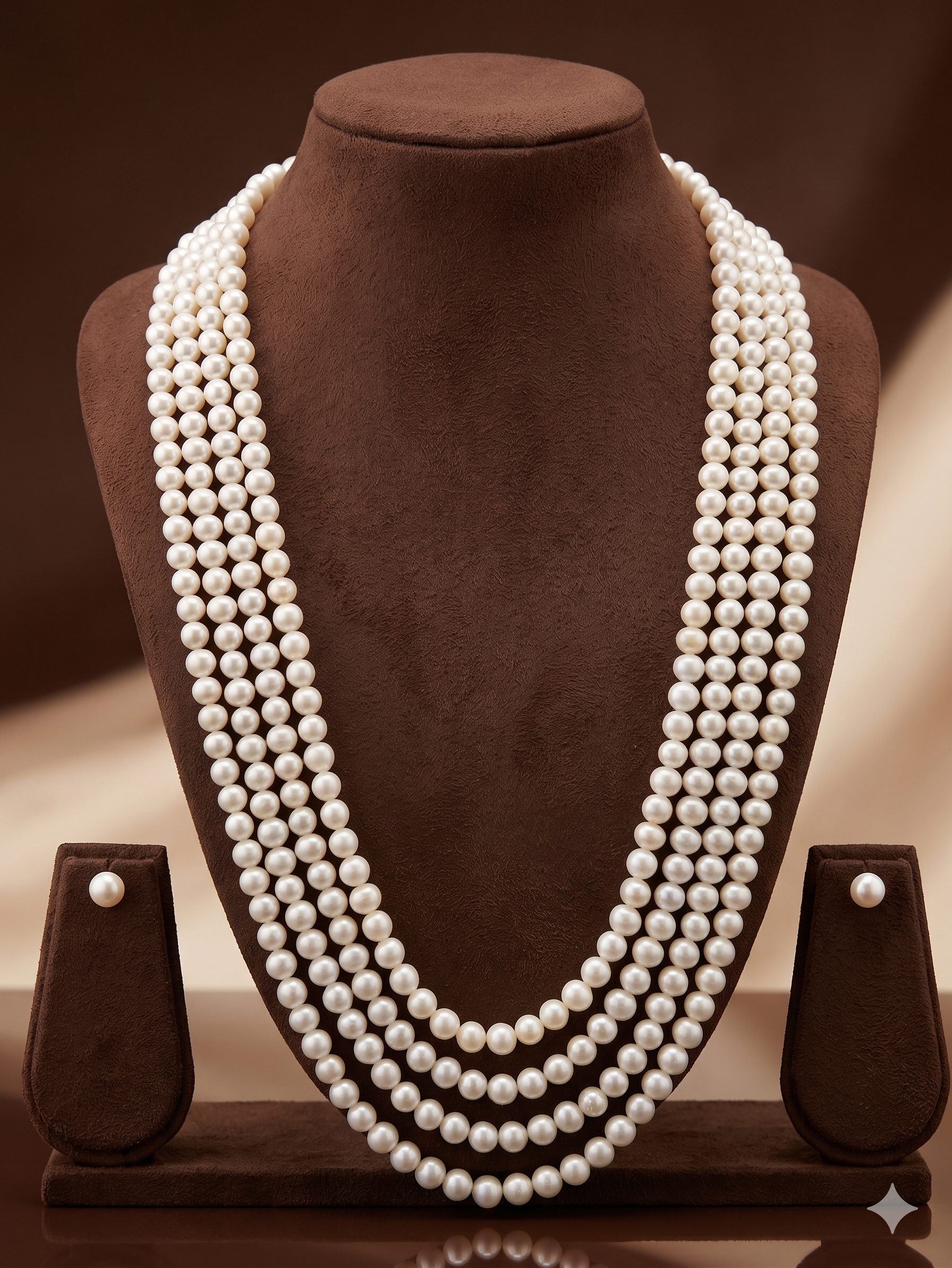 Four-Strand White Freshwater Pearl Necklace Earring Set